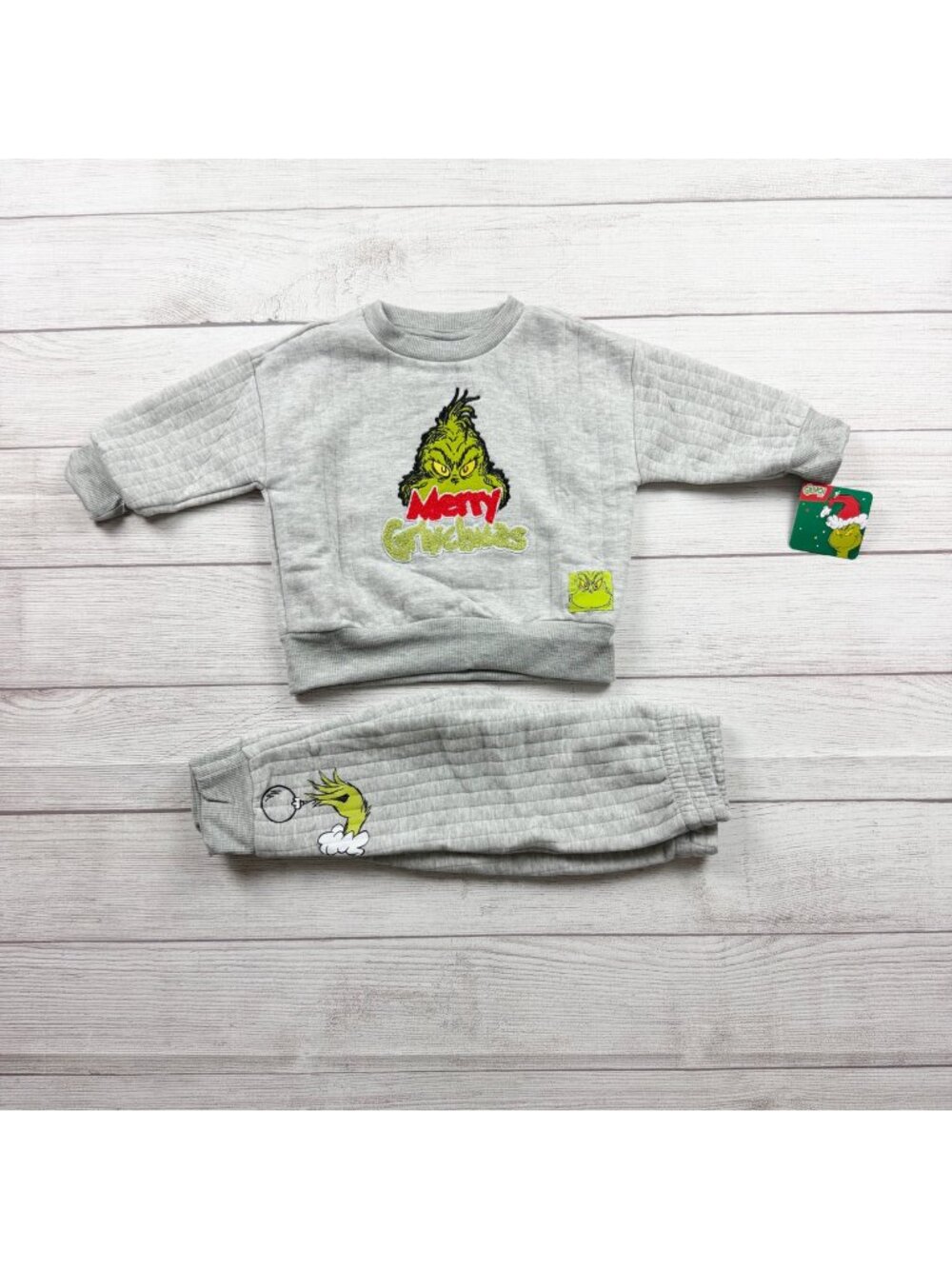 Dr. Seuss Grinch Toddler Outfit Gray 2 Piece Sweater Jogger Set NWT 12-18 Months